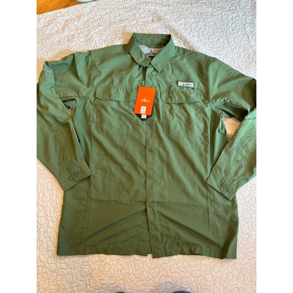 Habit Mens Solar-Factor UPF 50+ Long Sleeve Fishing Shirt Green Medium